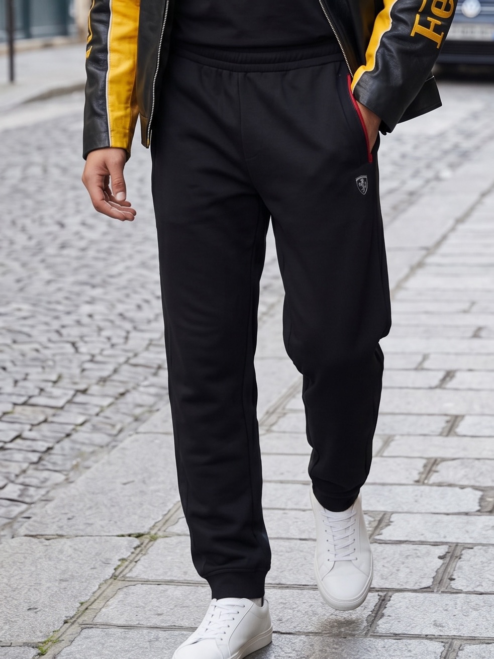 Ferrari Black Men's Track Pants With Subtle Red Trim